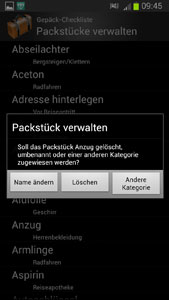 Kategorien und Packstücke bearbeiten