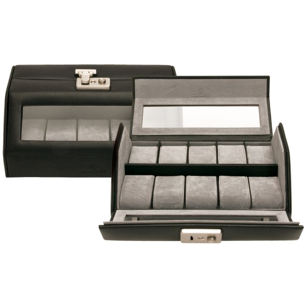 Windrose Nappa Uhrenkassette aus Leder schwarz
