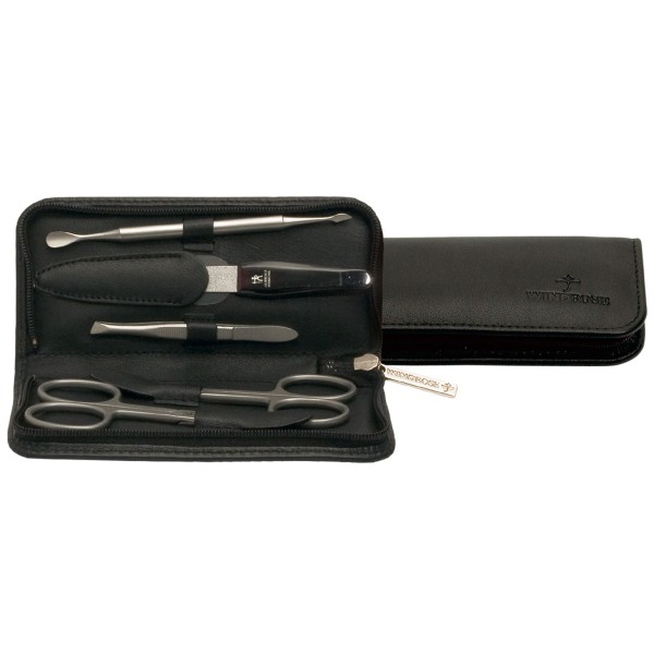Windrose Nappa Manicure aus Leder mit Bestückungen Schere schwarz